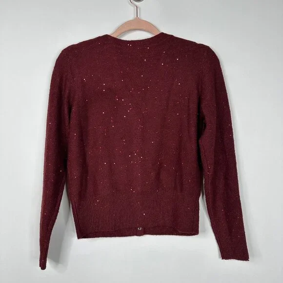 NWT White House Black Market Long Sleeve Sequin Cardigan Zinfandel Small #WHBM14 - Picture 3 of 9